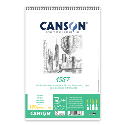Альбом для эскизов на спирали Canson 1557, А4 (21x29,7см), 120г/м2, белый цвет, 50 листов