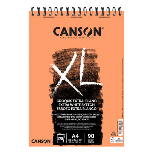 Альбом для эскизов на спирали Canson XL EXTRA WHITЕ, А4 (21x29,7см), 90г/м2, белый цвет, 120 листов