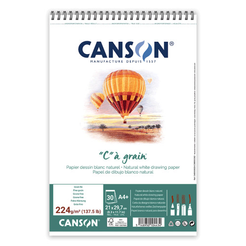 Альбом для ескізів та малюнка на спіралі Canson CAGRAIN, А4 (21x29,7см), 224г/м2, білий папір, 30 аркушів