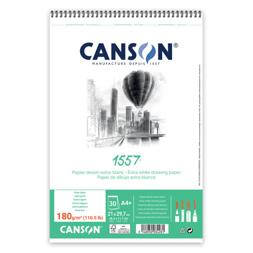 Альбом для рисунка на спирали Canson 1557, А4 (21x29,7см), 180г/м2, белый цвет, 30 листов