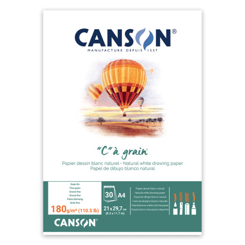 Склейка для эскизов и рисунка Canson CAGRAIN, А4 (21x29,7см), 180г/м2, белая бумага, 30 листов