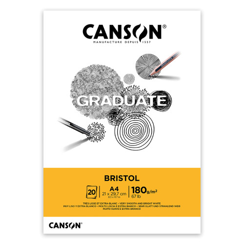 Склейка паперу для малюнка Canson GRADUATE BRISTOL, А4 (21x29,7см), 180г/м2, 20 аркушів