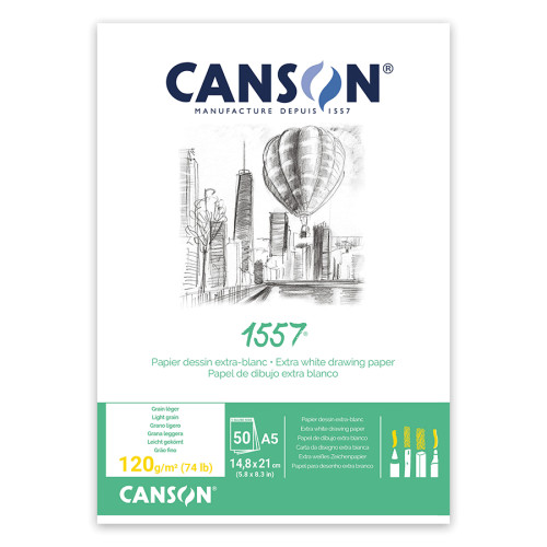 Склейка для эскизов Canson 1557, А5 (14,8x21см), 120г/м2, белый цвет, 50 листов