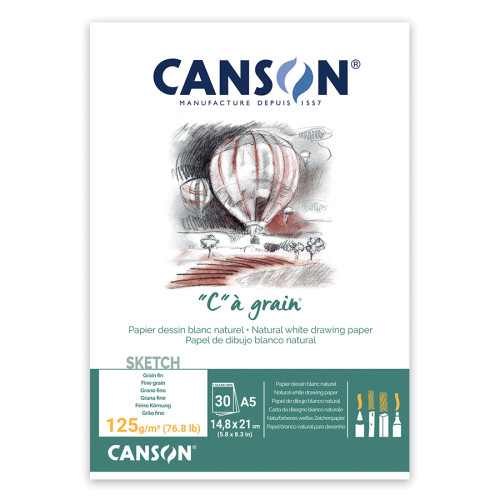 Склейка для ескізів та малюнка Canson CAGRAIN, А5 (14,8x21см), 125г/м2, білий папір, 30 аркушів