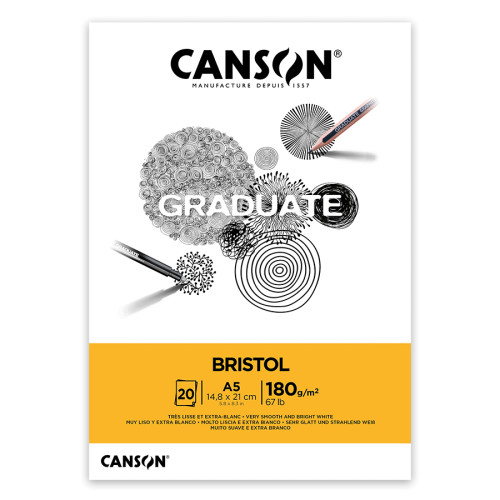 Склейка паперу для малюнка Canson GRADUATE BRISTOL, А5 (14,8x21см), 180г/м2, 20 аркушів