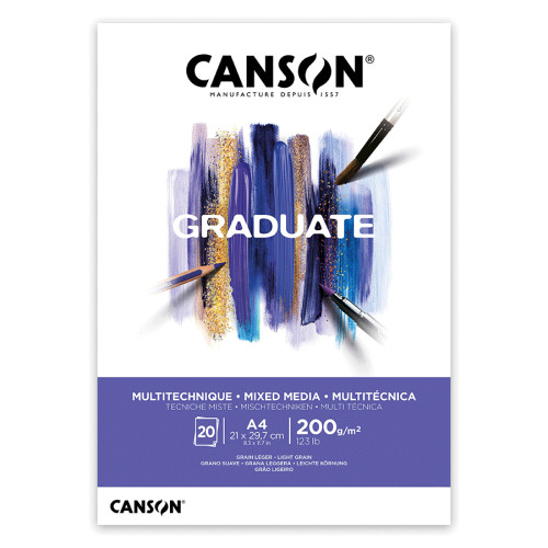 Склейка бумаги Canson GRADUATE MIXED MEDIA, А4 (21x29,7см), 200г/м2, белый цвет, 20 листов