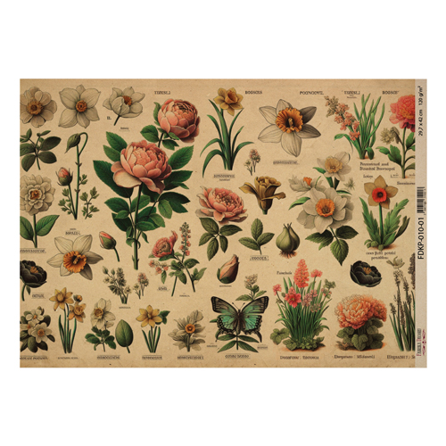 Аркуш крафт паперу з малюнком Botany spring, №1, 42x29,7 см