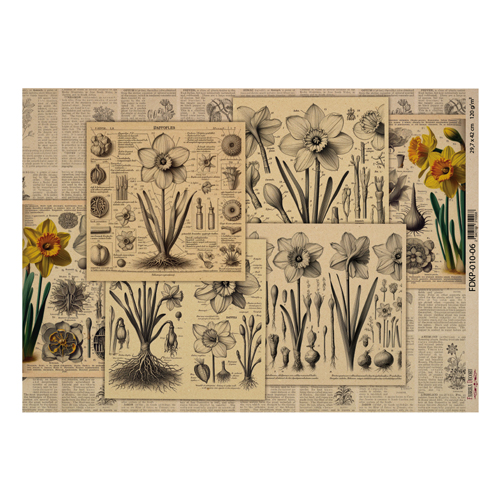 Лист крафт бумаги с рисунком Botany spring, №6, 42x29,7 см