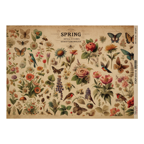 Аркуш крафт паперу з малюнком Botany spring, №10, 42x29,7 см