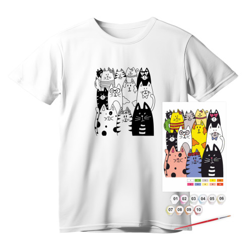 Набір для розмальовки футболки з контуром Котики, бавовна 100%, розмір S, ROSA Talent