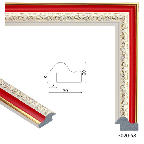 Рамка для картин пластиковая, Красный с белым и золотым узором, м/пог, MF 3020 58