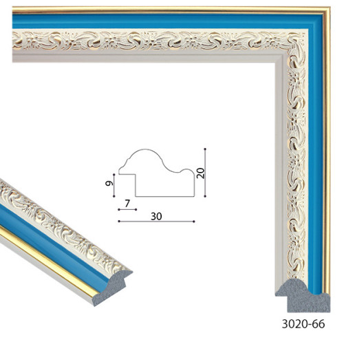 Рамка для картин пластиковая, Голубой с белым и золотым узором, м/пог, MF 3020 58