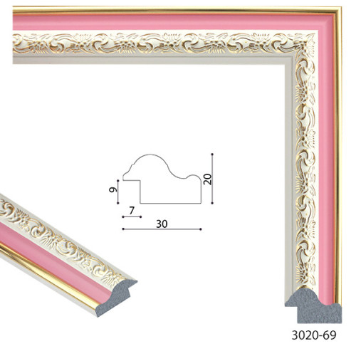 Рамка для картин пластиковая, Розовый с белым и золотым узором, м/пог, MF 3020 69