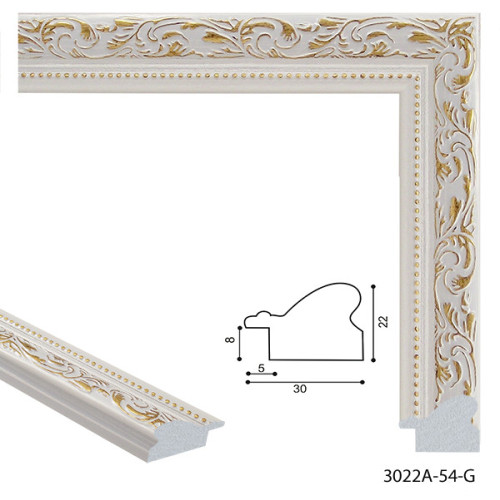 Рамка для картин пластиковая, Белое золото с узором, м/пог, MF 3022 54