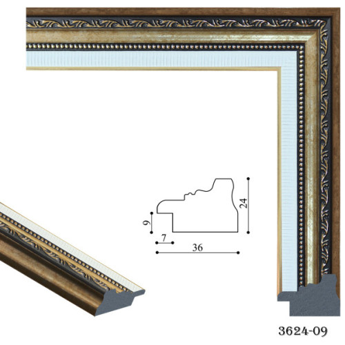 Рамка для картин пластиковая, Белый, коричневый, золотым с узором, м/пог, MF 3624 09