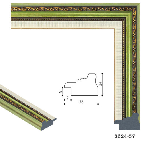 Рамка для картин пластикова, Білий із зеленим та золотим візерунком, м/пог, MF 3624 57