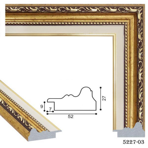 Рамка для картин пластиковая, Белый, коричневый, золотым с узором, м/пог, MF 5227 03