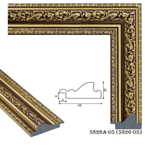 Рамка для картин пластиковая, Коричневый с золотым узором, м/пог, MF 5826 05