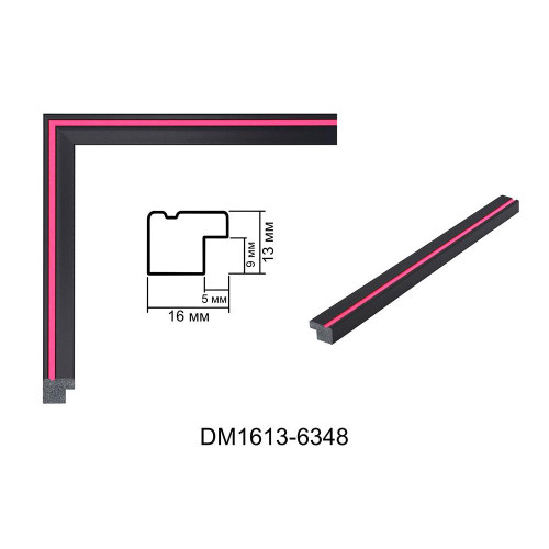 Рамка для картин пластиковая, Черный с розовой полосой, м/пог, DM 1613 6348