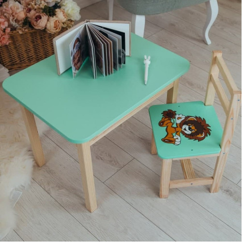 Детский стол с ящиком и стульчик, зеленый