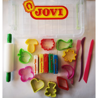 Набір пластиліну для ліплення Jovi та аксесуари, 5 кольорів по 50 г, в боксі Набір пластиліну для ліплення Jovi та аксесуари, 5 кольорів по 50 г, в боксі