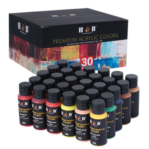 Профессиональный набор универсальных акриловых красок для рисования H&B, 30 цветов по 60 мл