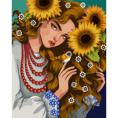 Картина по номерам с алмазной мозаикой SANTI Девушка в подсолнухах, 40x50 см