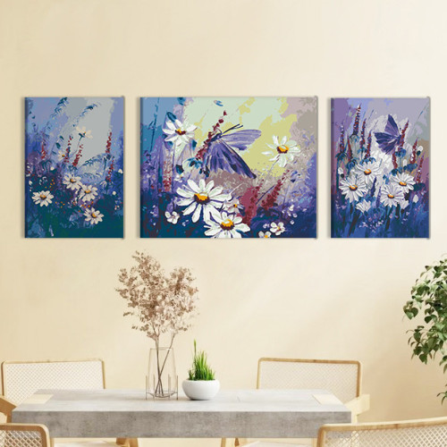 Набор картин по номерам с красками металликами Бабочки в цветах (ITR-018) 3 шт в наборе