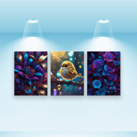 Комплект постеров, холст на подрамнике Лепестки индиго (PS-093) 40x28 см - 3 шт в наборе