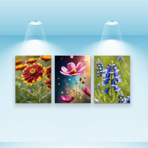 Комплект постеров, холст на подрамнике Садовые цветы (PS-102) 3 шт в наборе