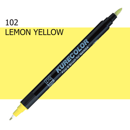 Двосторонній маркер Лимонний жовтий (Lemon Yellow) KURETAKE Kurecolor Fine&Brush, №102