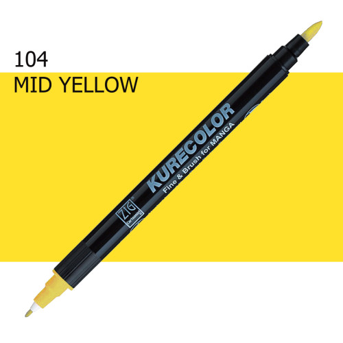 Двосторонній маркер Середній жовтий (Mid Yellow) KURETAKE Kurecolor Fine&Brush, №104