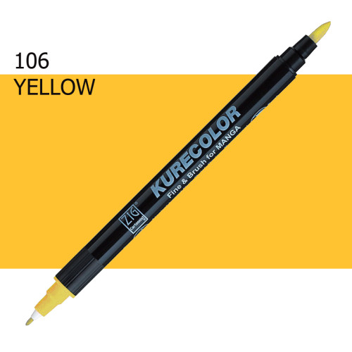 Двосторонній маркер Жовтий (Yellow) KURETAKE Kurecolor Fine&Brush, №106
