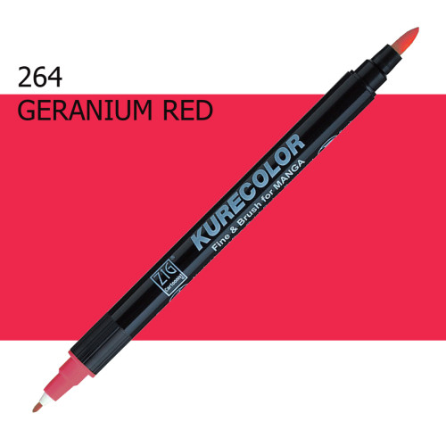 Двосторонній маркер Геранієво-червоний (Geranium Red) KURETAKE Kurecolor Fine&Brush, №264