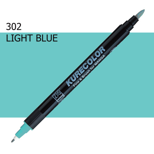 Двосторонній маркер Світло-блакитний (Light Blue) KURETAKE Kurecolor Fine&Brush, №302