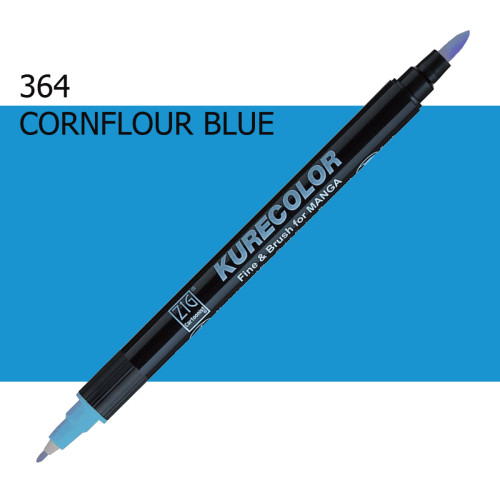 Двосторонній маркер Васильковий синій (Cornflower Blue) KURETAKE Kurecolor Fine&Brush, №364