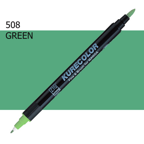 Двосторонній маркер Зелений (Green) KURETAKE Kurecolor Fine&Brush, №508