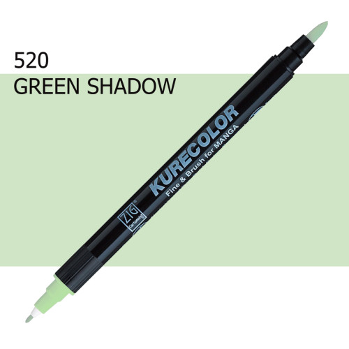 Двосторонній маркер Зелена тінь (Green Shadow) KURETAKE Kurecolor Fine&Brush, №520