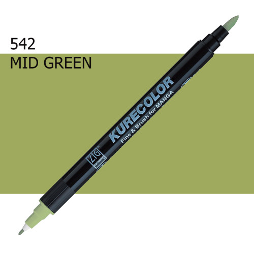 Двосторонній маркер Середньо-зелений (Mid Green) KURETAKE Kurecolor Fine&Brush, №542