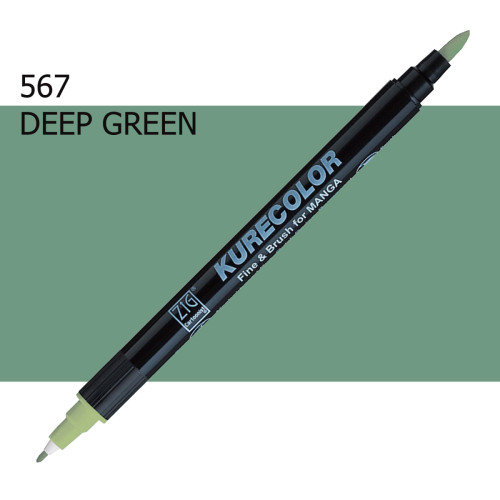 Двосторонній маркер Глибокий зелений (Deep Green) KURETAKE Kurecolor Fine&Brush, №567