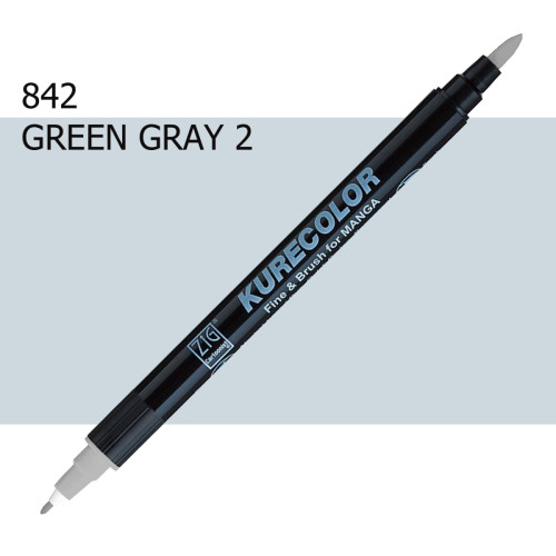 Двосторонній маркер Зелено-сірий 2 (Green Gray 2) KURETAKE Kurecolor Fine&Brush, №842