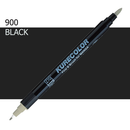 Двухсторонний маркер Черный (Black) KURETAKE Kurecolor Fine&Brush, №900