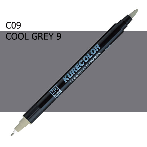 Двухсторонний маркер Холодный серый 9 (Cool Gray 9) KURETAKE Kurecolor Fine&Brush, №c09