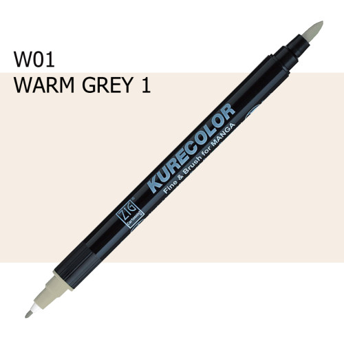 Двосторонній маркер Теплий сірий 1 (Warm Gray 1) KURETAKE Kurecolor Fine&Brush №w01