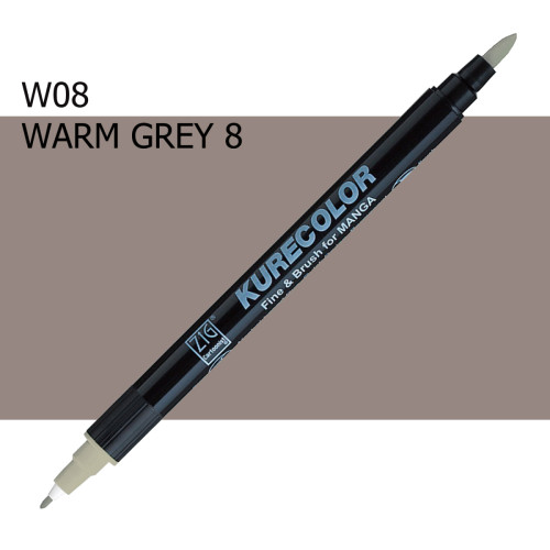 Двосторонній маркер Теплий сірий 8 (Warm Gray 8) KURETAKE Kurecolor Fine&Brush №w08