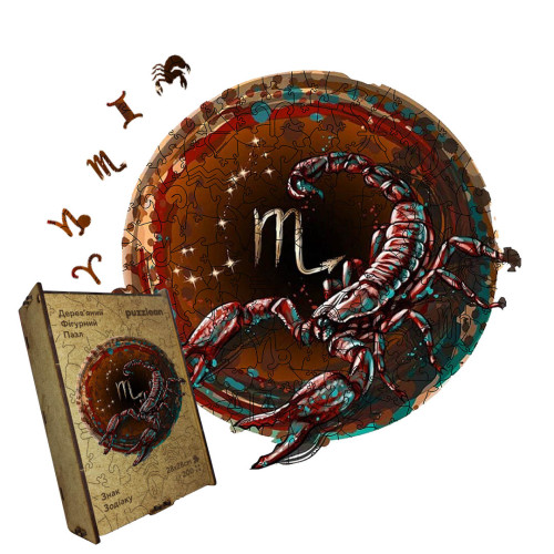 Пазл дерев'яний Знак Зодіаку Скорпіон, A3, Картонна коробка