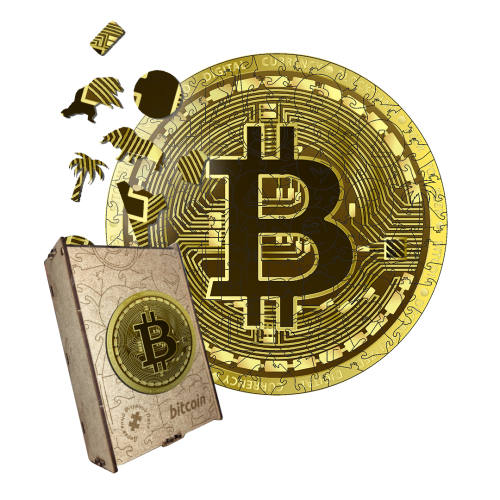 Пазл дерев'яний Біткоїн Bitcoin, А4, Картонна коробка