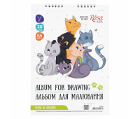 Альбом для малювання А4, 100г/м2, 20 листів, на спіралі, Cats Friendship ROSA Kids