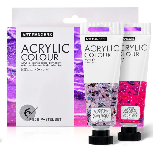 Художественные акриловые краски с блестками Art Rangers Acrylic glitter 6 цветов в тубах по 75мл