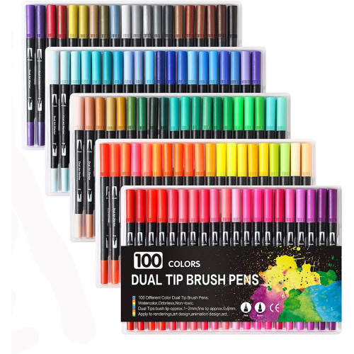 Преміум-набір двосторонніх маркерів FineLiner / Brush Markers Pens 100 кольорів